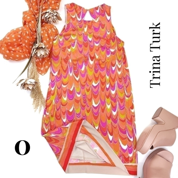 Trina Turk Orange Pink Sleeveless Gorgeous Back Dress Sz 0 - Picture 1 of 13